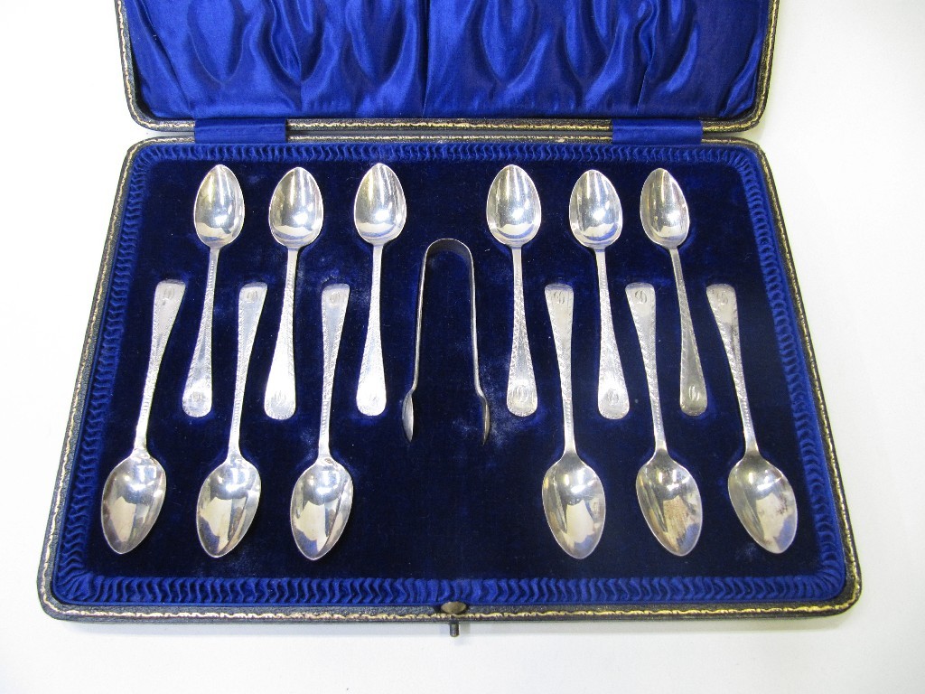 Appraisal: Cased set of twelve silver spoons with tongs