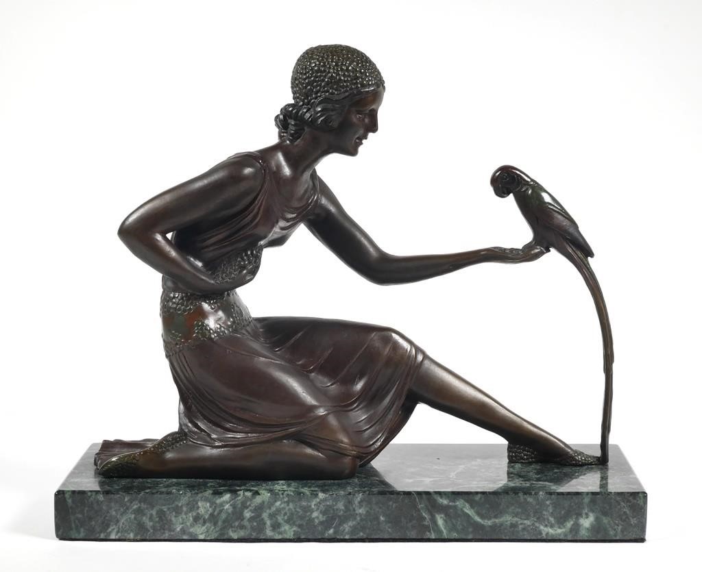 Appraisal: Art Deco bronze sculpture Lady with Parrot signed CHIPARUS to