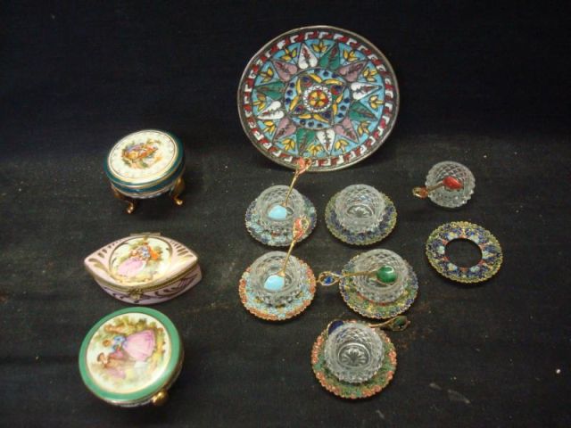 Appraisal: Decorative Lot Includes enameled salts a small plate and porcelain