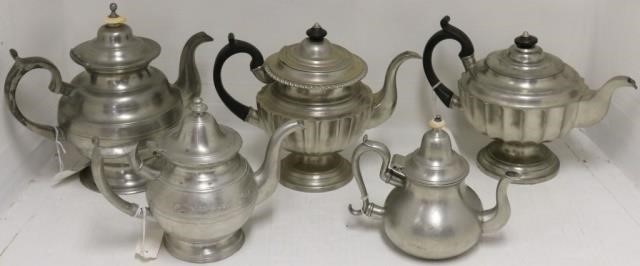 Appraisal: EARLY TH C PEWTER TEA POTS AMERICAN ANDENGLISH TO INCLUDE