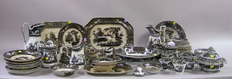 Appraisal: Seventy-seven Pieces of English Transfer Flow Mulberry Decorated Ironstone Table