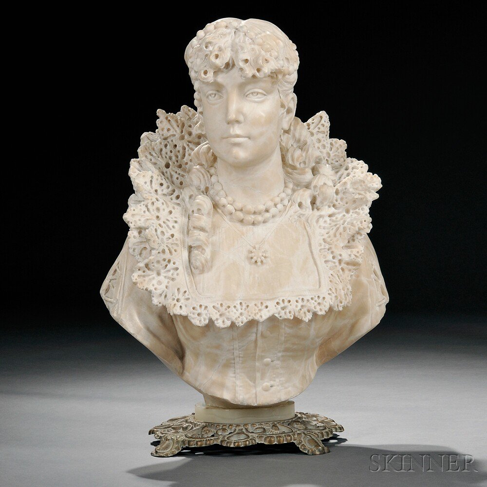 Appraisal: Alabaster Bust of a Woman Wearing a Lace Collar th