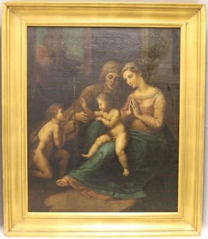 Appraisal: POSSIBLY TH C OR EARLIER OIL PAINTING ON CANVASDEPICTING MADONNA