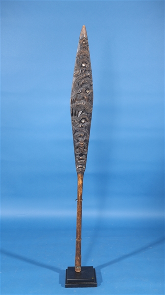 Appraisal: African hand carved ceremonial wooden staff with intricate geometric designs