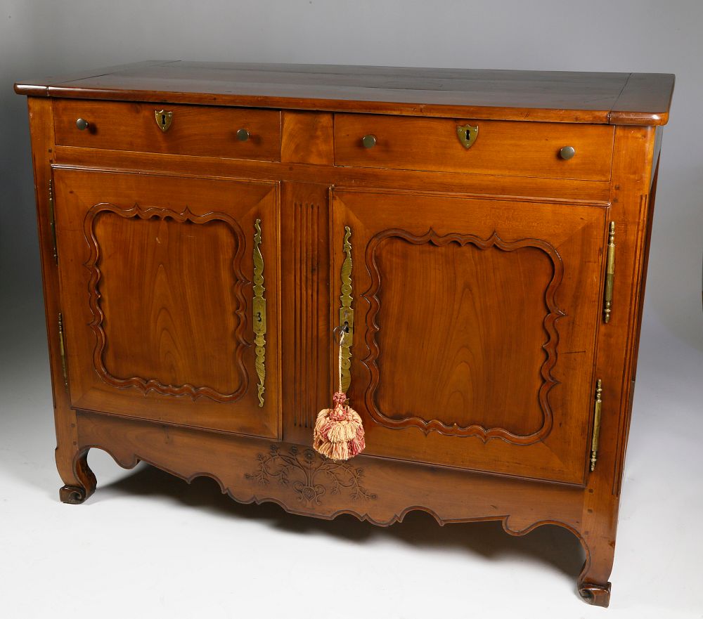 Appraisal: French Provincial Cherry and Pearwood Buffet th Century French Provincial