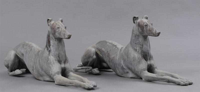 Appraisal: TWO SIMILAR LEAD FIGURES OF WHIPPETS Approx x x in