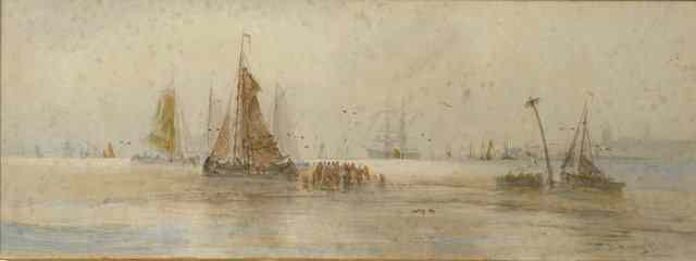 Appraisal: Thomas Bush Hardy - Sailing vessels and fisher folk on