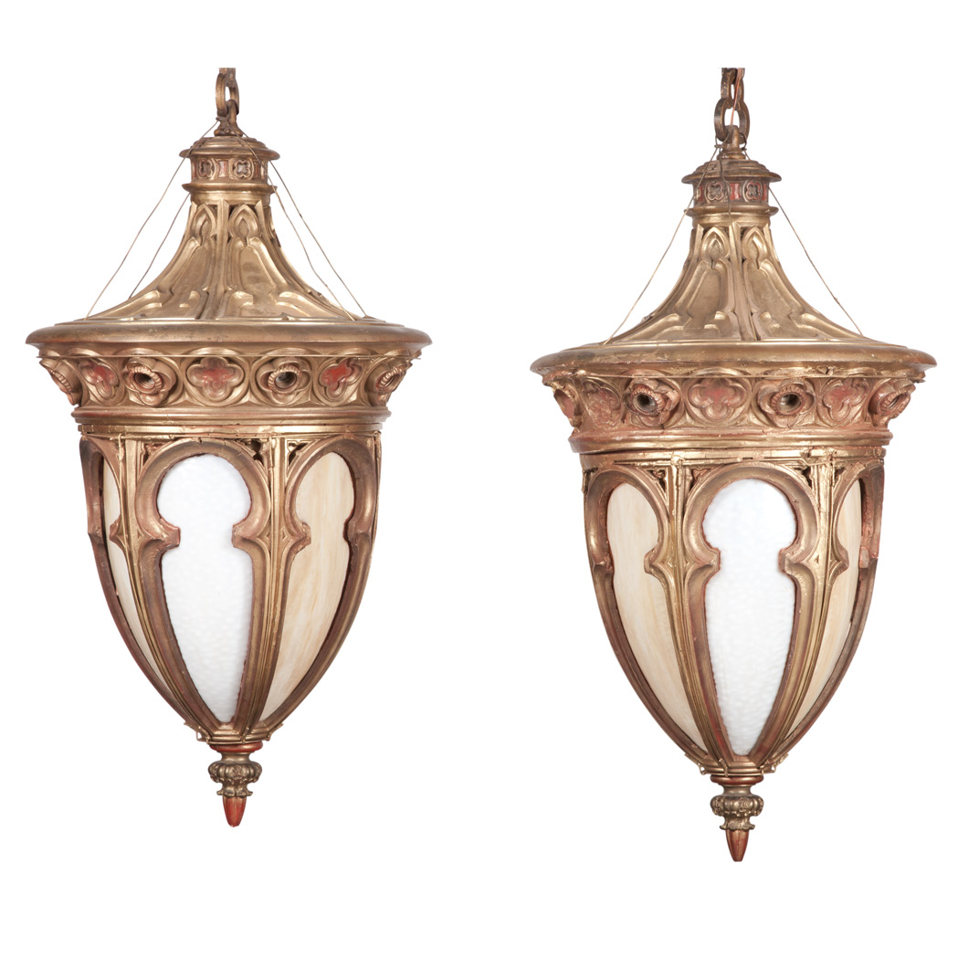 Appraisal: Pair of Gothic Style Painted Wood Hall Lanterns Each of