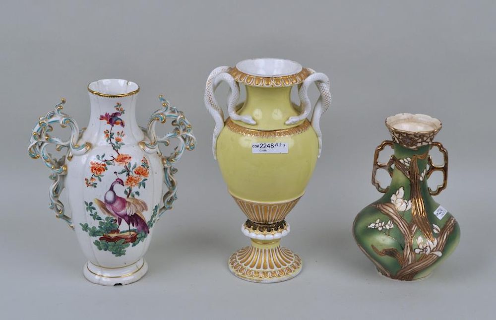 Appraisal: Three Porcelain Vases including a Meissen vase with snake form