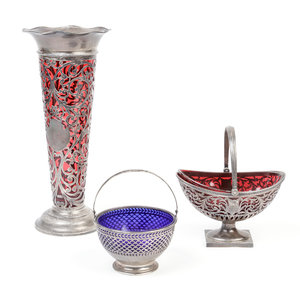 Appraisal: Three American Silver Overlay and Colored Glass Articles First Half