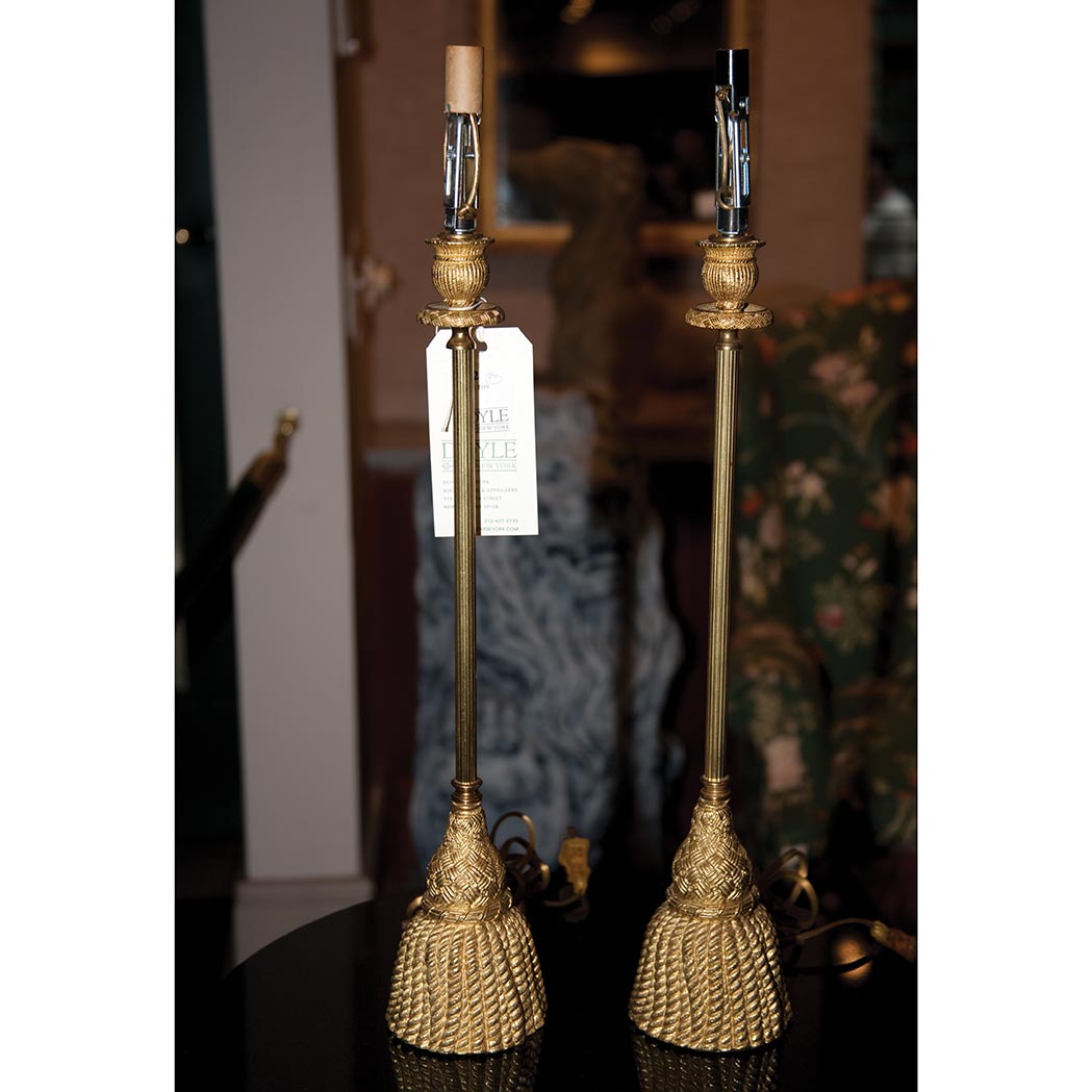 Appraisal: Pair of Gilt-Metal Tassel-Form Lamps