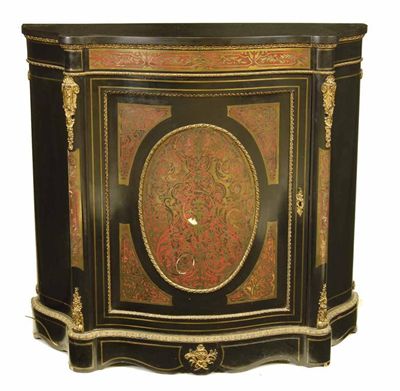 Appraisal: A mid th century ebonised and Boulle work side cabinet