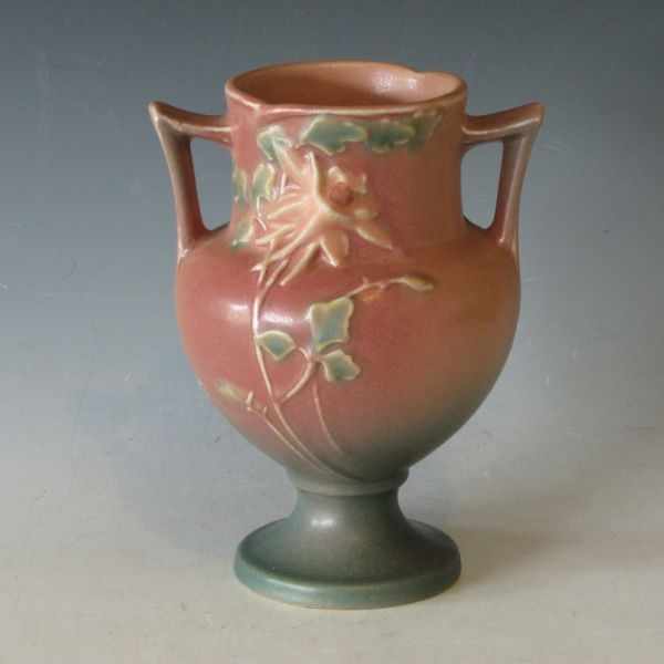 Appraisal: Roseville Columbine handled vase in rose and green Marked Roseville