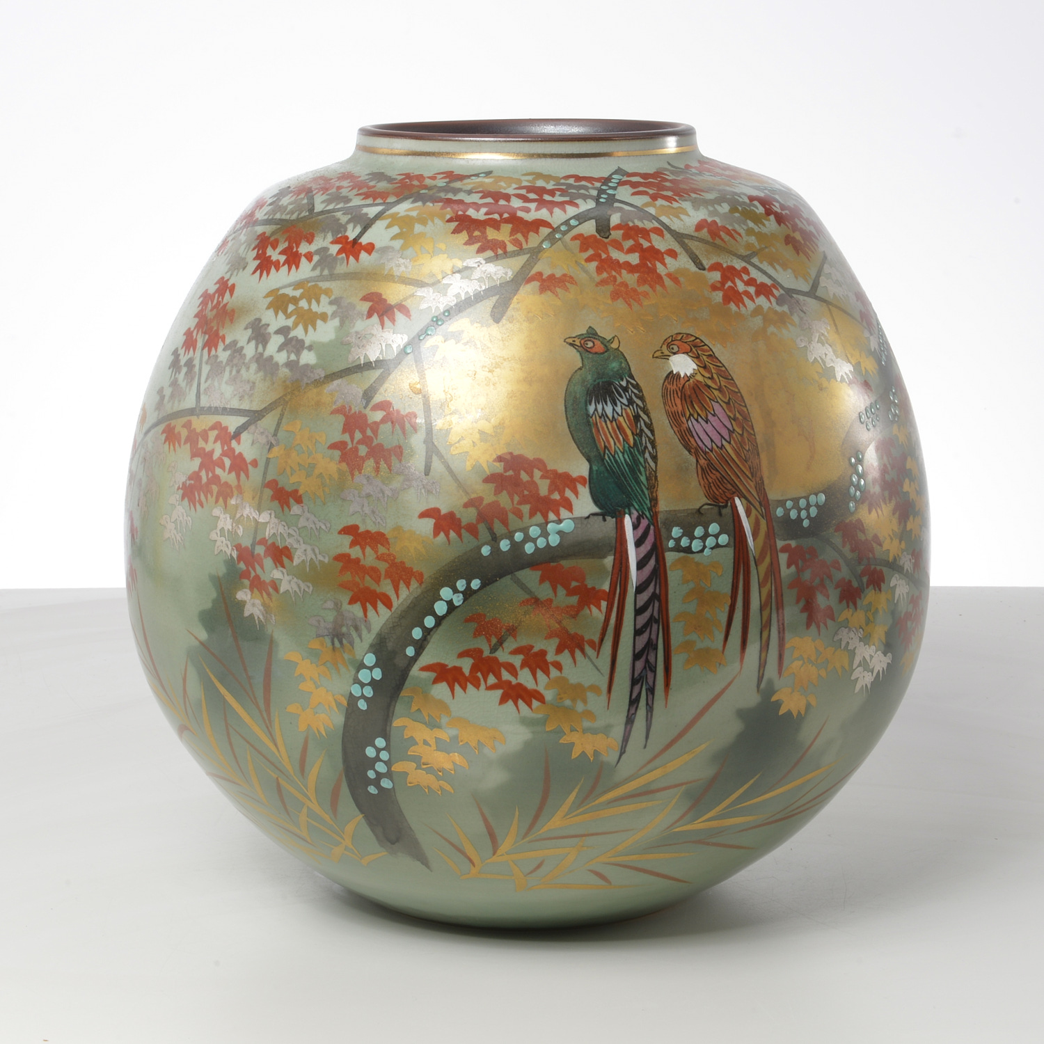 Appraisal: LARGE JAPANESE STUDIO CERAMIC VASE th c bird on branch