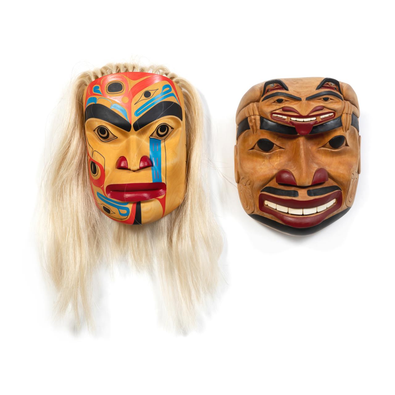 Appraisal: TWO FIRST NATIONS POLYCHROME WALL HANGING MASKS Two First Nations