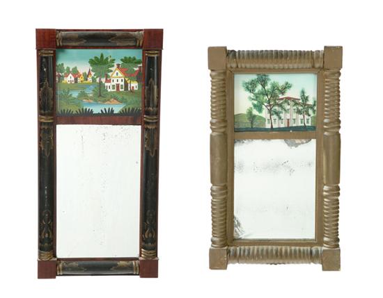 Appraisal: TWO MIRRORS American mid th-century Two-part with reverse glass scenic