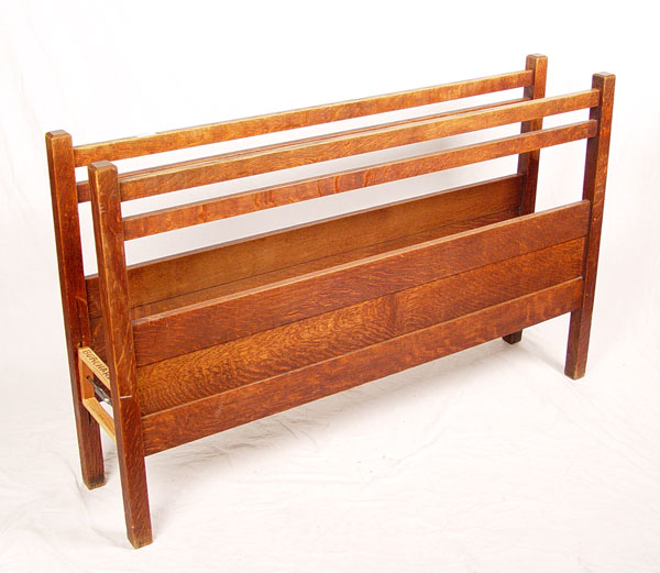 Appraisal: PERIOD ARTS CRAFTS MISSION OAK BED Straight horizontal slats Headboard