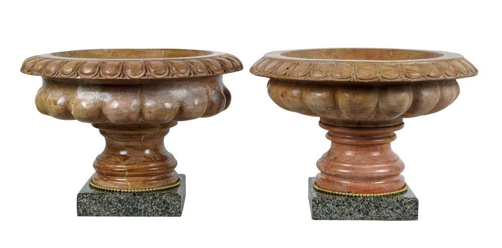 Appraisal: PAIR OF ITALIAN SIENNA MARBLE TAZZASeach inches diameter total inches