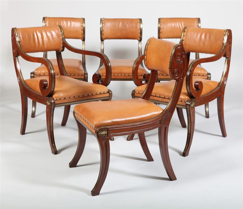 Appraisal: SUITE OF CONTINENTAL BRASS-MOUNTED MAHOGANY SEAT FURNITURE Comprising a pair