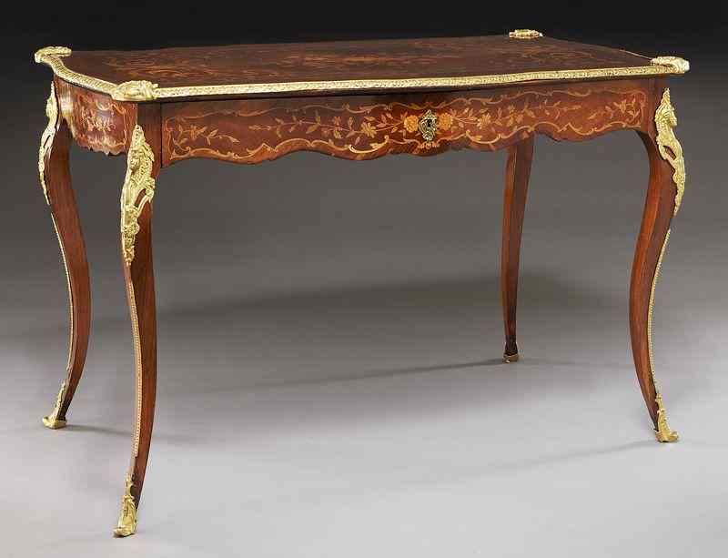 Appraisal: Louis XV style floral marquetry inlaid bureau platthe top having