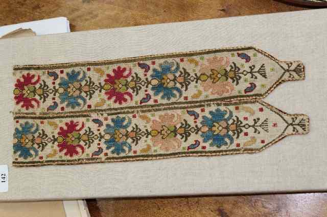 Appraisal: TWO PIECES OF EMBROIDERED NEEDLEWORK decorated with stylised floral designs