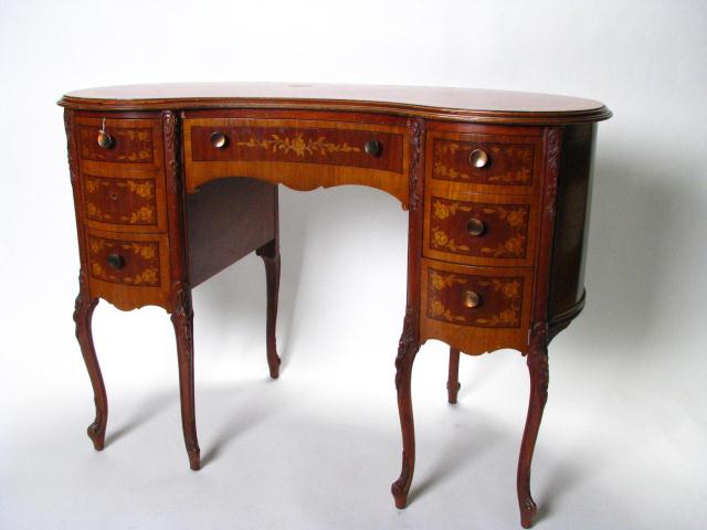 Appraisal: French Style Kidney Shaped Marquetry Inlaid Desk six drawers in