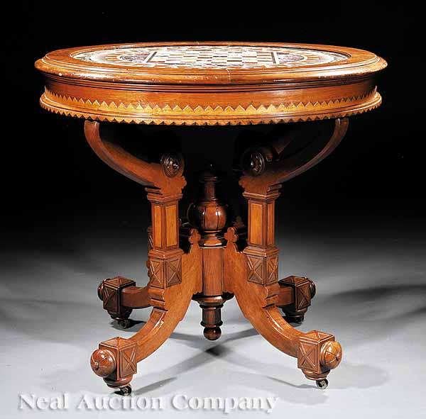 Appraisal: An American Renaissance Carved and Burl Walnut Center Table mid-