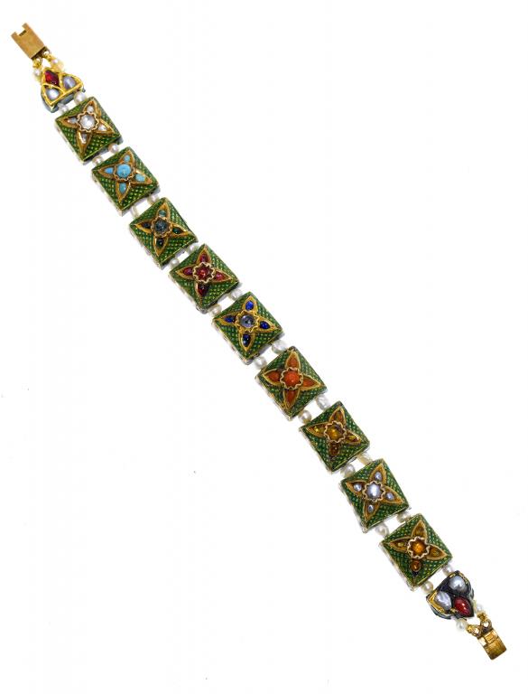 Appraisal: AN INDIAN GEM SET GOLD AND ENAMEL BRACELET of square