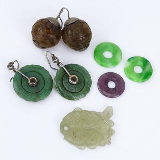 Appraisal: Collection of Vintage Chinese Jade Items Including Two Pair of