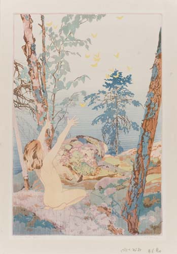 Appraisal: WALTER PHILLIPS Summer Idyll Color woodcut on Japan paper x