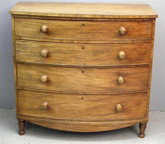 Appraisal: Mahogany bow-fronted chest of four long graduated and line inlaid