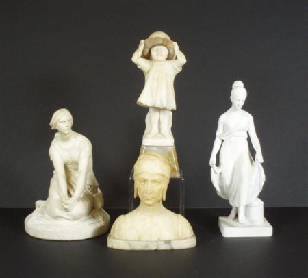 Appraisal: A group of four sculptural figures comprising a bust of