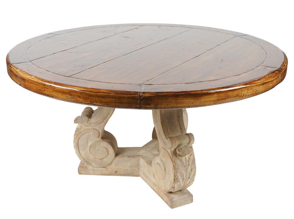 Appraisal: WOOD CONCRETE DINING TABLEwith two tops one measuring inches diameter