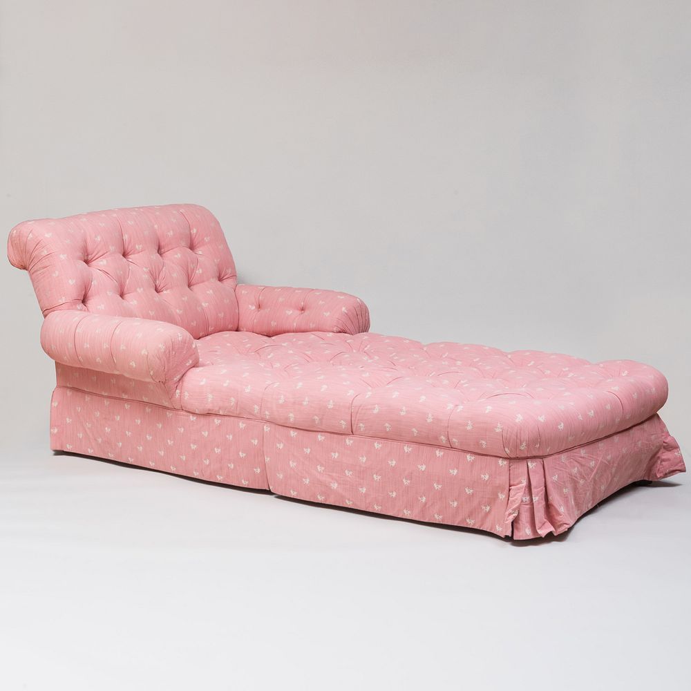 Appraisal: Large Pink Linen Tufted Upholstered Chaise Lounge De Angelis x