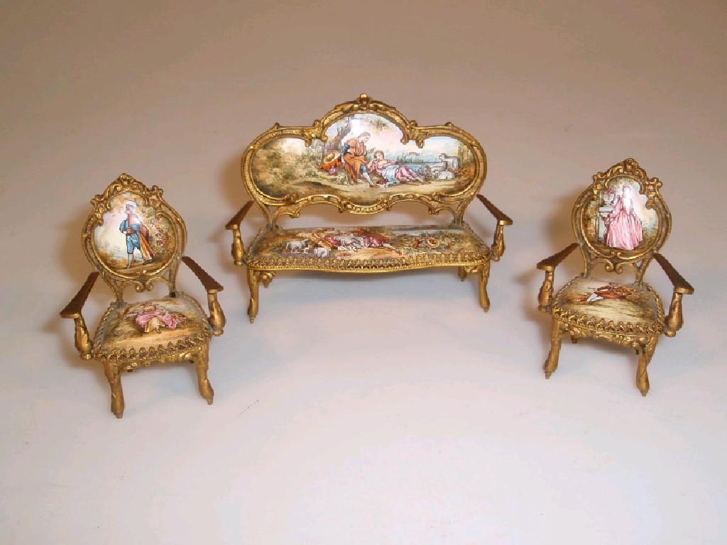 Appraisal: A French miniature gilt metal and enamel salon suite of