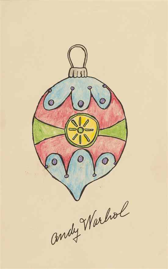 Appraisal: Andy Warhol American - Christmas Ornament pen and colored pencil