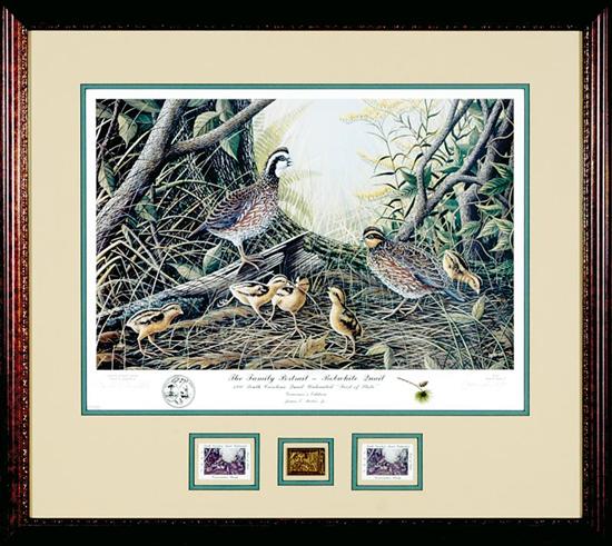 Appraisal: South Carolina Quail Unlimited Conservation Stamp and print THE FAMILY