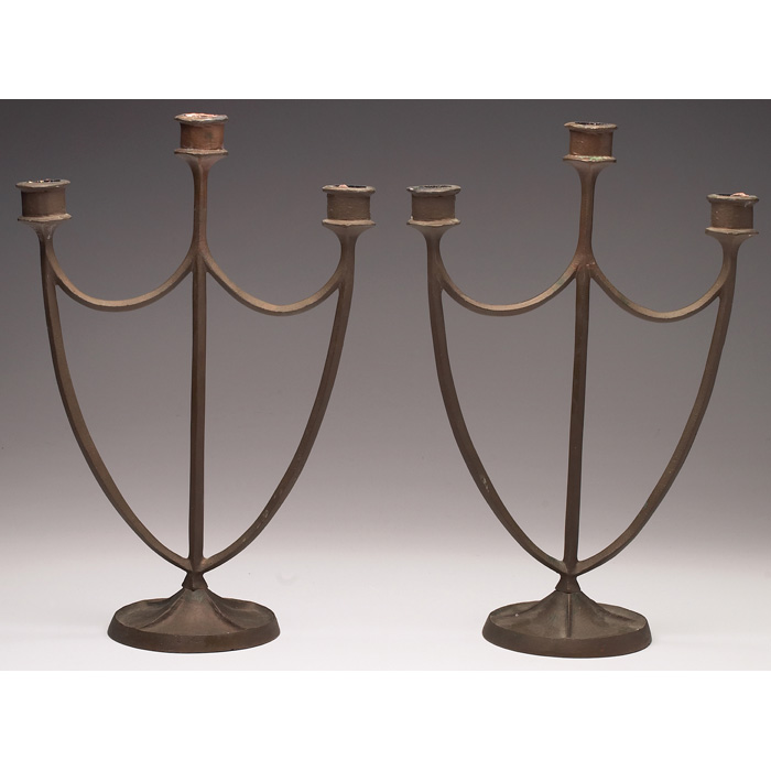 Appraisal: E T Hurley candelabras pair bronze excellent original patina signed