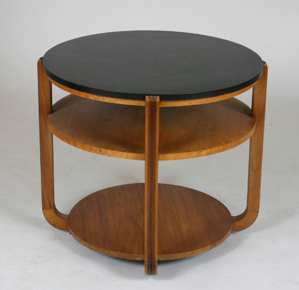 Appraisal: Art Deco three tier wooden table with lacquered top H