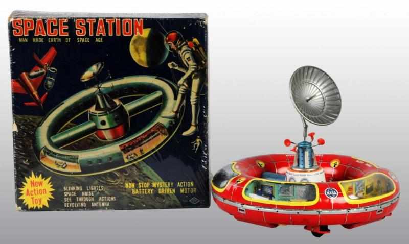 Appraisal: Tin Space Station Battery-Operated Toy Description Japanese Working Made by