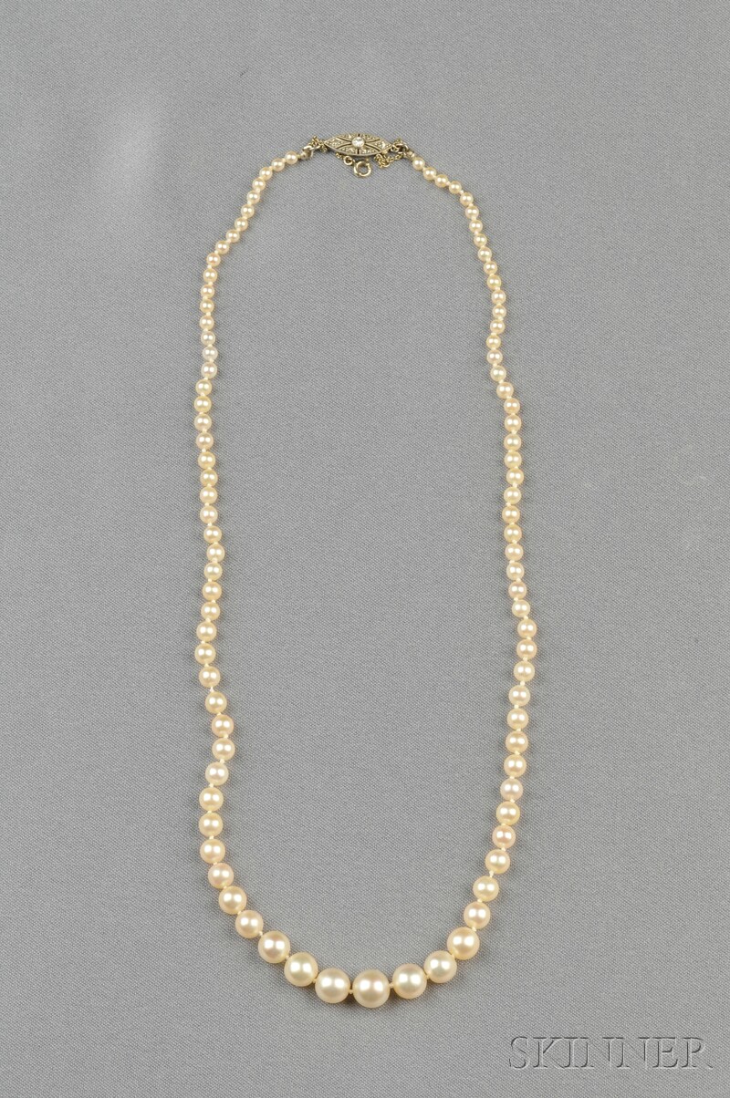 Appraisal: Natural Pearl Necklace composed of ninety-three pearls graduating in size