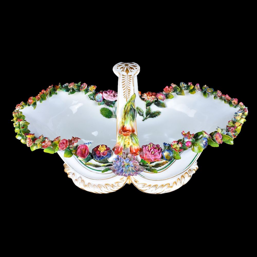 Appraisal: Attributed to Miklashevsky Porcelain Basket Attributed to Miklashevsky Porcelain Basket