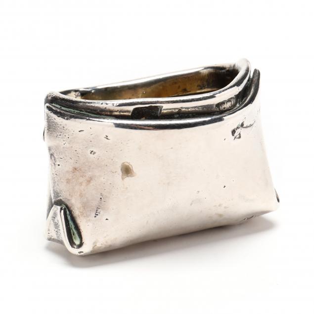 Appraisal: ITALIAN SILVER BAG SCULPTURE BY OROSETTE Milan naturalistic bag form