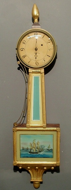 Appraisal: Mahogany presentation banjo clock signed David Wood Newburyport Mass l