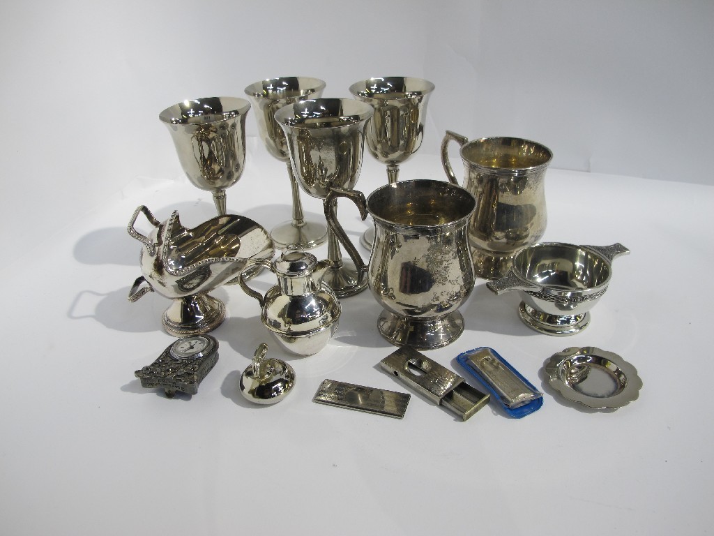 Appraisal: A tray lot of EP - goblets quaich cigar cutters