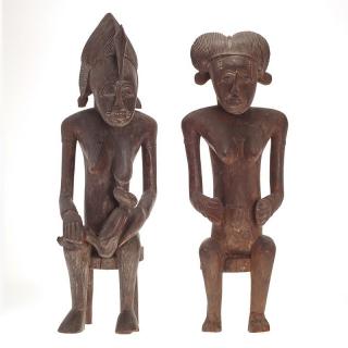 Appraisal: Pair Ivory Coast carved wood ancestor figures Pair Ivory Coast