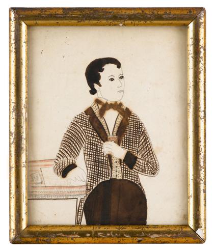 Appraisal: American School th centuryportrait of a boy in a checked