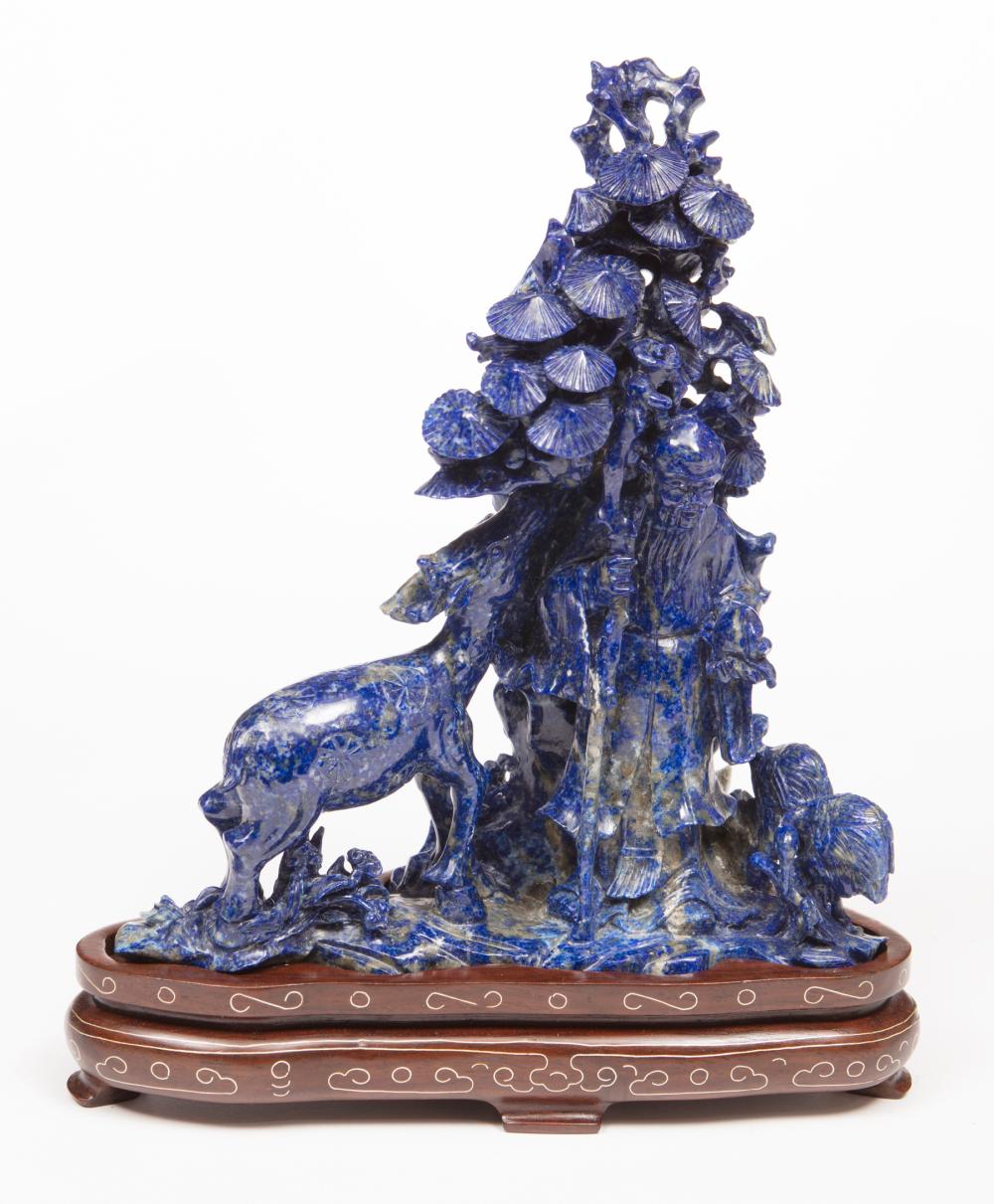 Appraisal: Chinese Carved Lapis Lazuli Figural Group carved as Shoulao holding