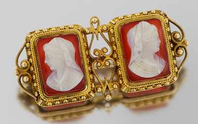 Appraisal: A Ladies' Double Cameo Brooch k yellow gold brooch in