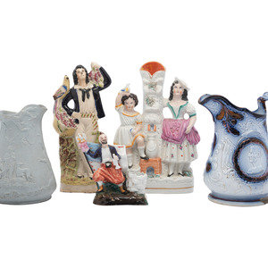 Appraisal: A Group of Staffordshire Figures and Pitchers th Century comprising